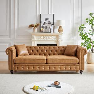 Ensemble de canapés Chesterfield capitonnés American Vintage 1-3 places en tissu velours pour appartement, villa, hôtel, salon - Product Image 1