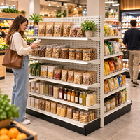 Étagère de présentation double face pour supermarché, robuste, blanche, avec panneau perforé, en métal, réglable