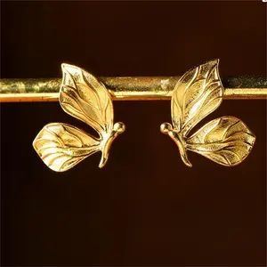 Xinfly Fine Jewelry 18k Solid Gold Animals Butterfly half wing Shape Stud Earrings For Women