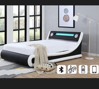 Willsoon Schlafzimmer Lederbett mit LED & Musik, Stauraum, Doppelbett mit King Size Kopfteil, Erwachsenenbett