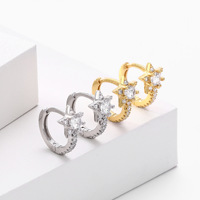 Boucles d'oreilles créoles Mylove personnalisées en argent sterling 925 plaqué or 18 carats avec zircon fin et étoile céleste à six branches pavée de CZ, vente en gros