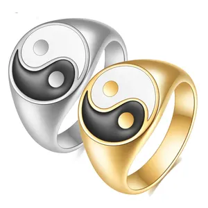 Ins Neuheiten Frauen Edelstahl Yin Yang 18 Karat vergoldet Ring Design