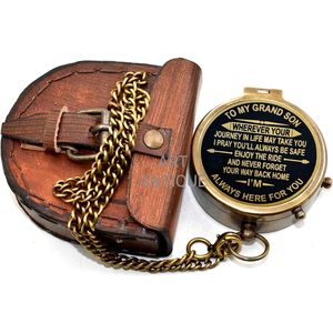 Boussole en laiton ALFA NAUTICAL avec message gravé, vintage, 2 pouces, portable avec chaîne, pour petit-fils, randonnée, usage extérieur - Product Image 5
