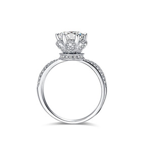 Anillo de compromiso de plata S925 con diamantes redondos de platino, engaste de corona, pavé, joyería fina clásica para mujer - Product Image 1
