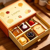 Boîte cadeau rigide créative et écologique faite à la main avec plateau en papier à compartiments, motif miel et fruits, imprimée sur mesure pour aliments et souvenirs