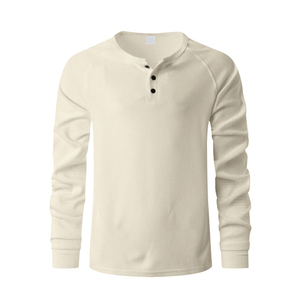 Camisetas Henley de <span class=keywords><strong>Manga</strong></span> <span class=keywords><strong>Larga</strong></span> Térmicas para Hombre, Cuello Redondo, Tejido Waffle, Ajuste Holgado, Logotipo Personalizado, Impresión Lisa - Product Image 4
