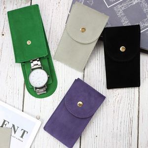 RTS Soft Velvet Watch <b>Pouch</b> Slim Case Button Closure Portable Travel Watch Organizer Suitable for <b>Men</b> Women Welcome Gifts - Product Image 1