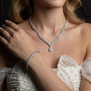 Vietnam Factory High Quality Bridal Moissanite Jewelry <b>Set</b>-Y-<b>Necklace</b> Earrings Bracelet Ring Sterling <b>Silver</b> Gold Lady Wedding - Product Image 1