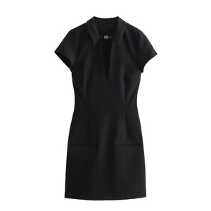 Vestido de Traje de Manga Corta Casual de Moda para Mujer, Novedad de Primavera, Gris, Ajustado, con Logotipo Personalizable y Cintura que Realza la Figura - Product Image 1