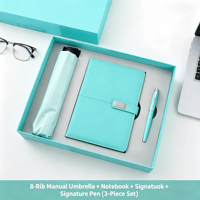 Ensemble cadeau promotionnel avec logo personnalisé, carnet, parapluie, stylo, kit de cadeaux, journal A5 en PU, stylo pliant résistant à la pluie et au vent, boîte