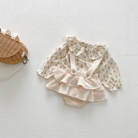 2025 printemps nouveau Style occidental enfants nourrissons plissé feuille de Lotus petit Floral bébé slip robe combinaison 2 pièces enfants vêtements ensemble