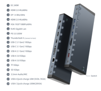 Station d'accueil Thunderbolt 4 18 en 1, usine OEM ODM, concentrateur USB-C avec 240W DC, 8K DP, double 4K HDTV, VGA, USB PD 100W, SD, TF, LAN, audio