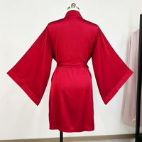 Robe Kimono de Mariée Luxe à Manches Larges et Amples, en Soie Satinée et Mousseline, Col en V, Douce et Respirante, Longueur Genou, Disponible en 12 Couleurs Unies