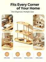 Organisateur de comptoir en bambou, étagère de rangement multi-usages pour fournitures de bureau, maquillage, pots à épices, accessoires de bar à café