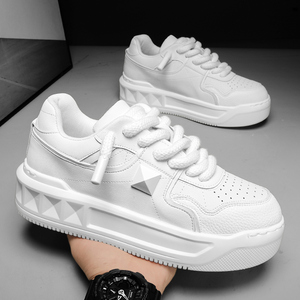 Men's Trendy White Casual Board Shoes with Thick <b>Soles</b> Increased <b>Inner</b> Height Breathable Versatile Luxury Designer Shoes - Product Image 2