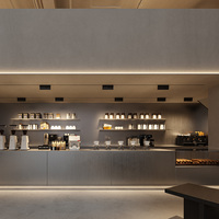 Comptoir de bar moderne pour café, étagère en bois pour pâtisseries, vitrine à desserts en verre, vitrine LED, design personnalisé pour boulangerie-café