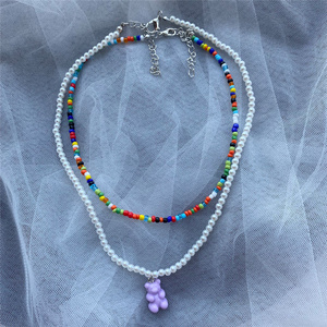 Wholesale Cute Delicate New Trendy Colorful Seed Bead Choker Cute Pearl Beaded With Resin <b>Gummy</b> <b>Bear</b> Charm Layered Necklace - Product Image 2