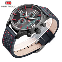 Montre de sport à quartz pour homme, chronographe, double cadran secondaire, fenêtre de date, bracelet en cuir perforé