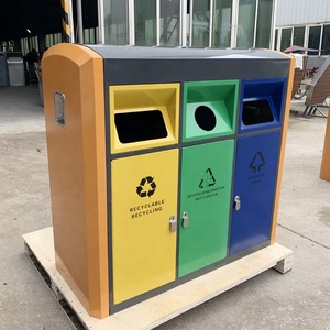 High Quality Trash Cans 3 Compartment Waste <strong>Bins</strong> Stainless Steel Rolling <strong>Cover</strong> Recycle <strong>Bin</strong> - Product Image 3