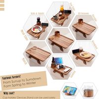 Plateau porte-gobelets en bois pour canapé, à clipser sur le bras du canapé, avec rotation à 360° ° Support de téléphone rotatif en bois d'acacia