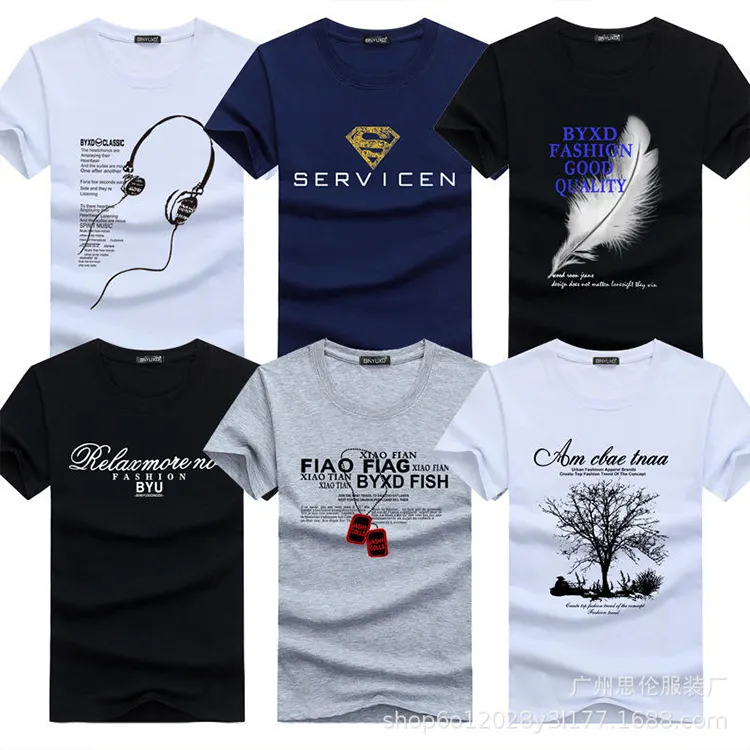 100% Cotton Men's Round Neck T-shirt Inventory New Design Fashion Printing Men's T-shirt Screen print High Quality Men's T-shirt