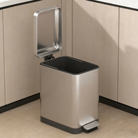Poubelle rectangulaire en acier inoxydable avec pédale et couvercle à fermeture douce, écologique et silencieuse pour chambre et usage domestique