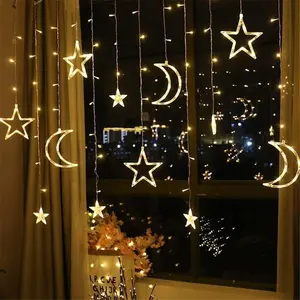 2022 ay ve yıldız şekli led perde ışık fabrika yapımı Eid Mubarak ramazan süslemeleri lightsholiday ışıkları