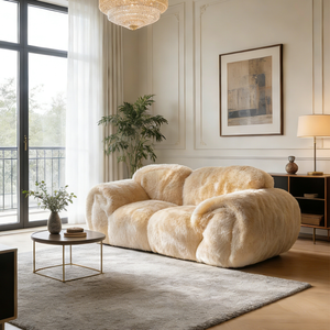 Juego de Sofás Blancos de Lujo, Sofá Moderno para Sala de Estar, Tapizado en Tela de Borrego, Cómodo Sofá de Piel de Oveja, Sofá Acolchado y Esponjoso - Product Image 6