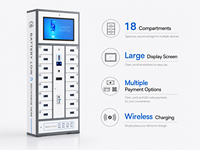 Casier de recharge pour téléphones intelligents à 18 compartiments, assemblé, durable, avec grand écran, recharge sans fil, paiement multi-mode, fixation murale commerciale