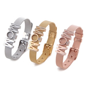 <span class=keywords><strong>Bracelet</strong></span> à breloques Offre Spéciale bijoux de créateur diamants maman lettre curseur breloques <span class=keywords><strong>or</strong></span> acier inoxydable <span class=keywords><strong>maille</strong></span> <span class=keywords><strong>Bracelet</strong></span> cadeaux de fête des mères - Product Image 6