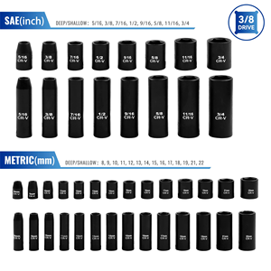 50pcs-set 3/8" <b>Drive</b> Impact Socket Set Ratchet Handle SAE (5/16 to 3/4 Inch) and Metric (8-22mm) Size for Vehicle Maintenance - Product Image 2