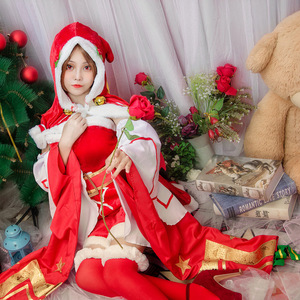 Diao Chan Christmas Cosplay Costume Red Corduroy Dress With Cape For Game Anime Role Playing - Product Image 2