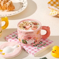 Tasses à café en céramique pour couples, style dessin animé tendance, souvenir Instagram, mignonnes, en relief, pour le petit-déjeuner, origine Chaozhou
