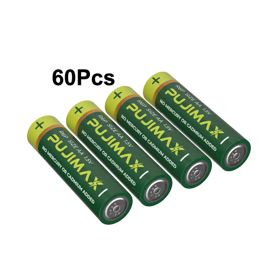 PUJIMAX 60pcs/boxed 1.5v battery aa r6p batteries disposable carbon battery pack for electric toothbrush smart door lock