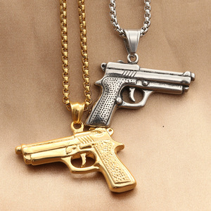 Pistol Pendant Stainless Steel Men's Necklace Retro Themed <b>Charm</b> Gift 190333 - Product Image 2