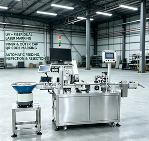 Machine de traitement des bouchons de bouteilles pour bouchons en plastique et en métal avec marquage laser UV, production en ligne et contrôle visuel du code QR - Product Image 1