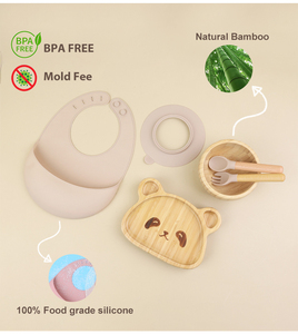 Ensemble d'assiettes et de bols en bambou écologiques pour enfants, forme d'animaux mignons, avec ventouse en silicone - Product Image 4