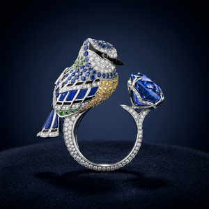 Bague de cocktail unisexe de luxe en argent sterling, zircon taille radiant, forme ovale, motif animal perroquet, modèle LAVINA pour femme - Product Image 3