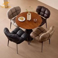 Chaise de salle à manger moderne en similicuir PU capitonnée, avec dossier à motif bulles et assise rembourrée douce, pieds en métal noir, pour la maison et le salon