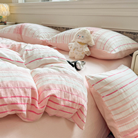 Ensemble de housse de couette rayée verticale 100% coton 4 pièces, literie minimaliste à rayures contrastées avec taies d'oreiller, disponible en plusieurs couleurs