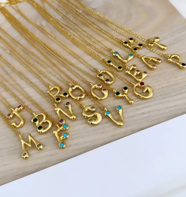New design Personalized Choker Cuban Chain Name Initial Letter colorful big diamond 18kGold Alphabet pendant Necklace