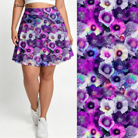 Jupe-short athlétique taille haute pour femme, grande taille, motif violet romantique, avec poche latérale, pour le golf et la course à pied