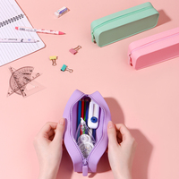 Trousse à crayons en silicone en gros pour écoliers et étudiants, grande capacité, mignonne, pastel, pochette de papeterie, fermeture éclair fluide, facile à nettoyer
