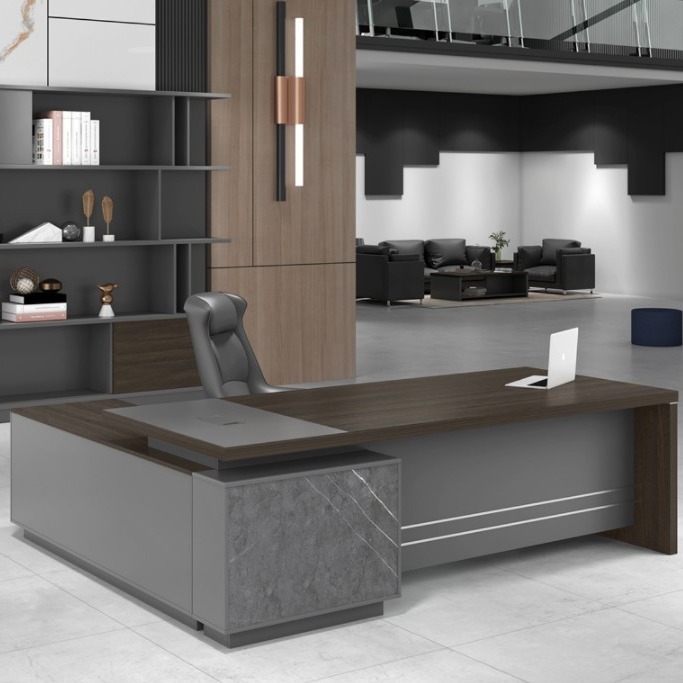 Luxury L-Shaped Executive Office Desk – Modern Wood MDF CEO Table for Boss Office - View 2