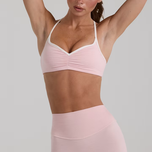 Top Deportivo para Mujer con Logotipo Personalizado, Cuello en V, Tirantes Finos, Estilo Halter, para Yoga y Fitness, con Ribete en Contraste, <span class=keywords><strong>de</strong></span> Baja Impacto y Tejido Cepillado - Product Image 4