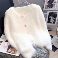 Suéter de Punto Informal de Invierno Más Vendido, Antiarrugas, 100% Poliéster, Cuello Redondo, Color Sólido, Cárdigan Suave de Un Solo Pecho para Mujer
