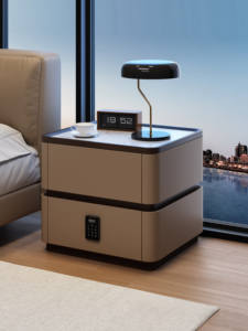 Nouvelle Table de Chevet 2025 en Bois Massif, Design Minimaliste Moderne avec Verrouillage par Mot de Passe et Rails Silencieux, 2 Tiroirs – Meilleure Vente - Product Image 2