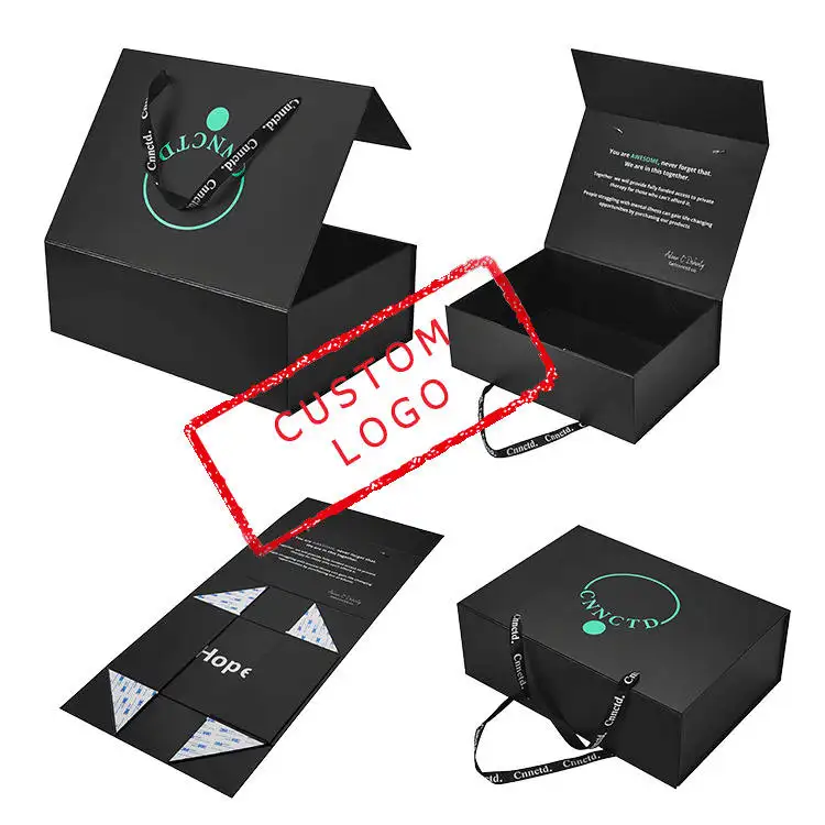 Benutzer definierte Kleider tasche Geschenk Faltbare Handtasche Kleidung Schwarz Faltbare Papier verpackung Falt schachtel Magnetische Geschenk box Mit Magnet