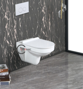 Inodoro suspendido de cerámica redondo sin borde, modelo 2025, superventas, para montaje en pared - Product Image 1