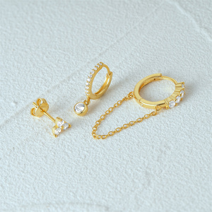 Fine Jewelry 925 Sterling <b>Silver</b> Gold Plated <b>Earring</b> Women 5A Zircon <b>Stud</b> <b>Earrings</b> <b>Set</b> for Girls - Product Image 4